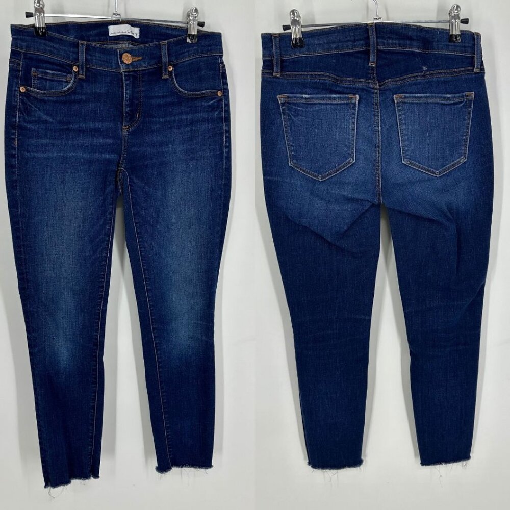 3/$25 LOFT Modern Skinny Jeans 25 Raw Frayed Hem Stretchy Medium Wash Blue Denim